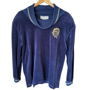 Vintage Women’s Saint Germain Paris Indigo Blue Velour Cowl Neck Pullover Size S